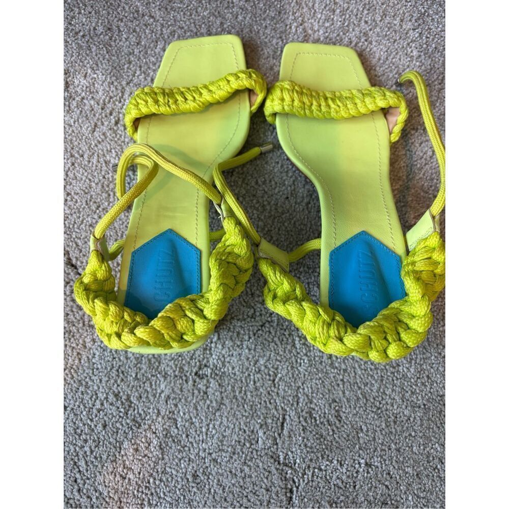 Schutz Leather Braided Mid-Heel Sandals - Blair green, $165 Sz 8.5 - Picture 8 of 8